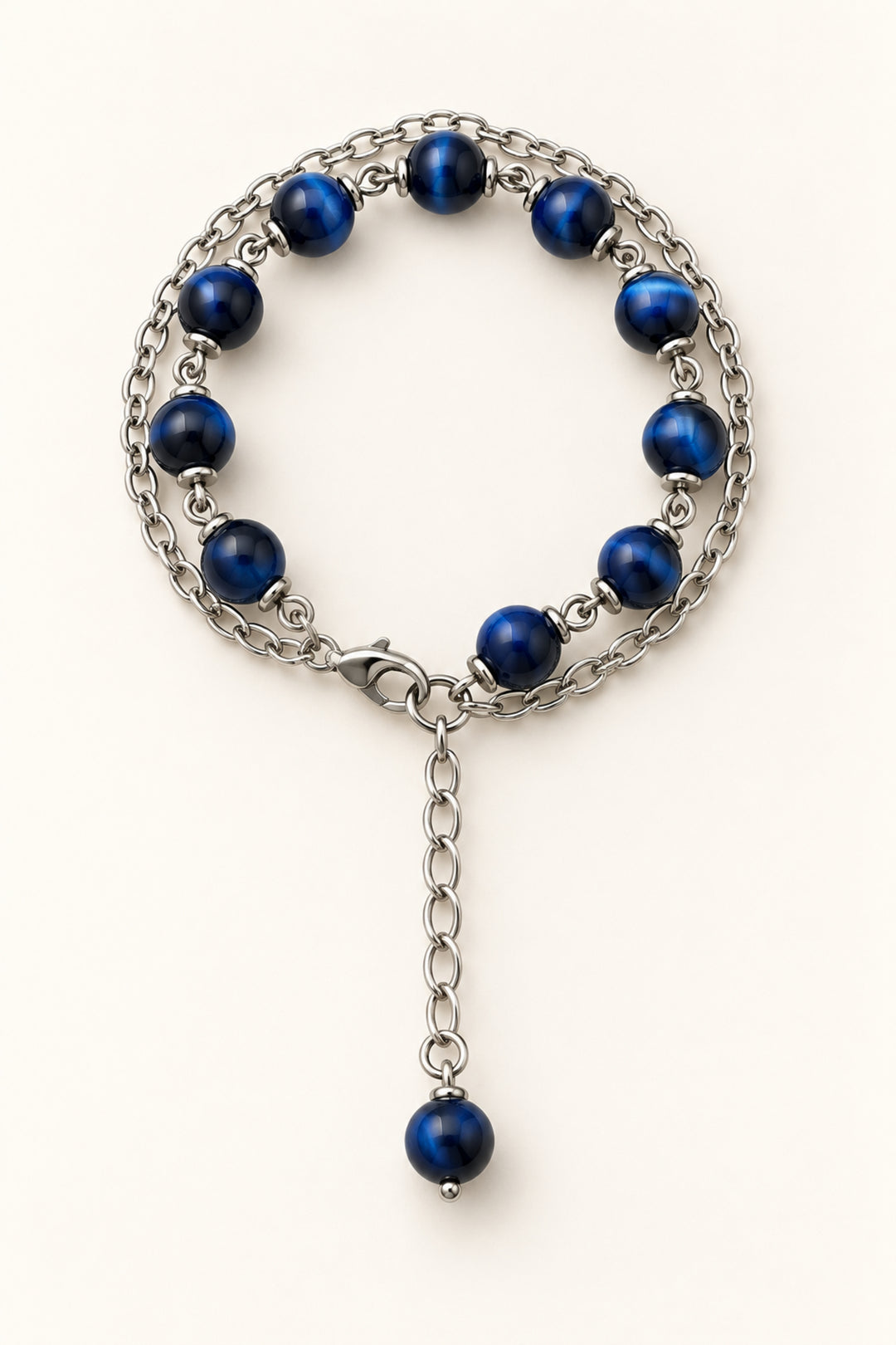 APAERZ VIOLA zweireihiges Armband mit saphirblauen Glasperlen – geschlossen 