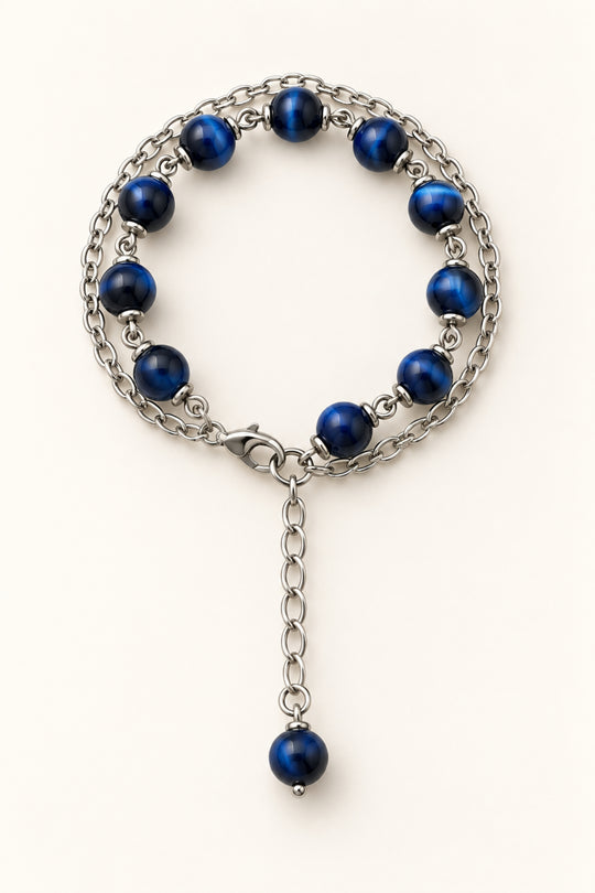 APAERZ VIOLA zweireihiges Armband mit saphirblauen Glasperlen – geschlossen 