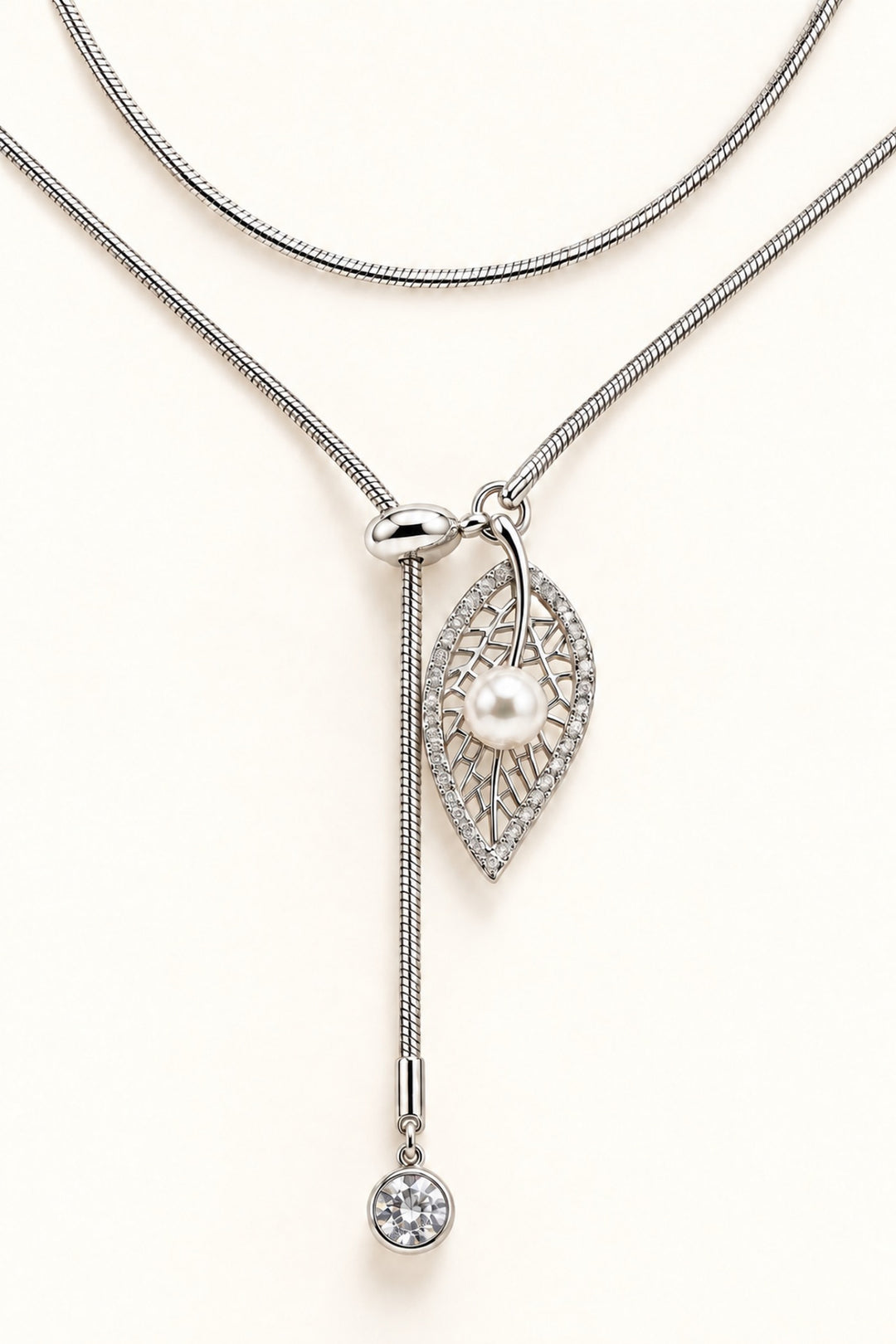 APAERZ ELVIA Y-Kette mit verstellbarem Schiebeelement, Blattanhänger, Perle und herabhängender Kette mit Zirkonia