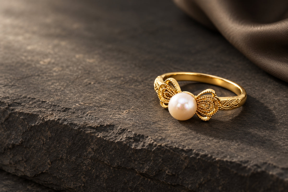 APAERZ LISETTE – Ring mit Süßwasserperle & Schleifenmotiv