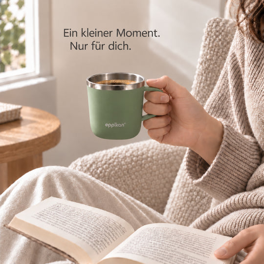 EPPIKAN eppiLungo Thermobecher beim Kaffeetrinken zu Hause