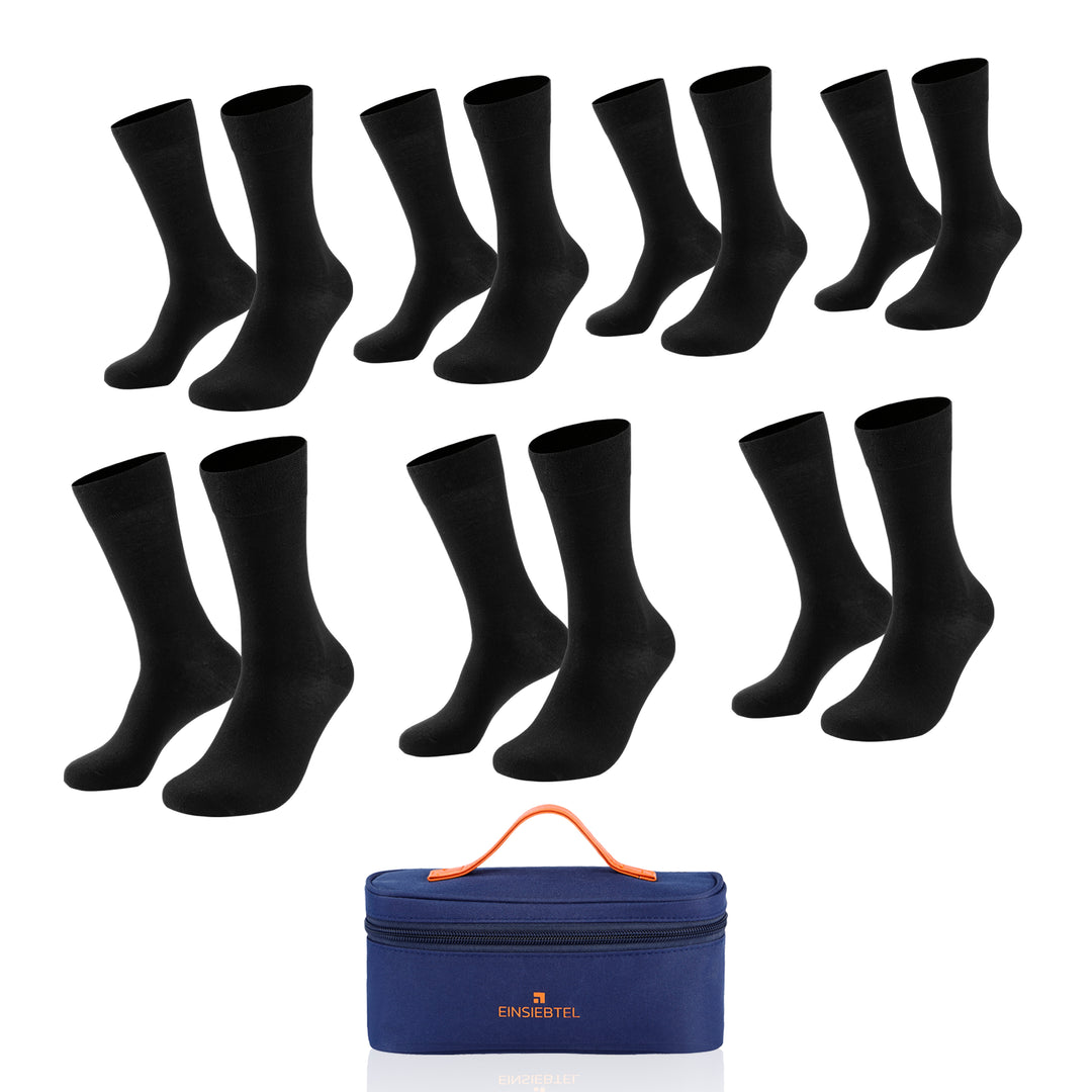 EINSIEBTEL Herren Business Socken 7er Pack in Schwarz mit Aufbewahrungstasche