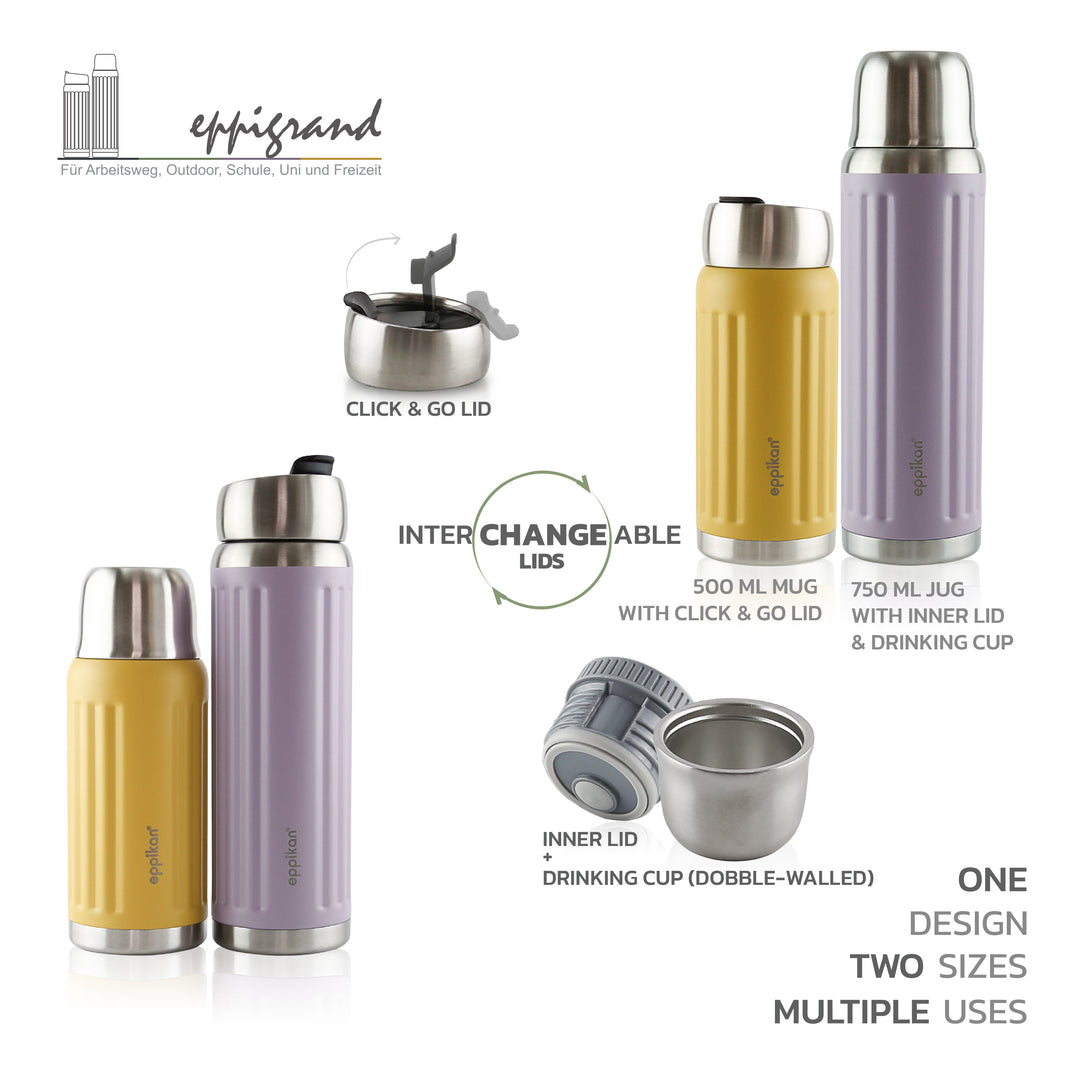 EPPIKAN eppiGrand Thermobecher mit Click &amp; Go Deckel und zweiteiligem Deckeldesign
